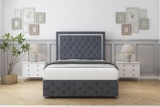 Comfort Beds Sofia Chrome Plush Divan Set 2 Drawers-54 Headboard-Footboard in Dark Grey | Size: Small Double