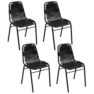 vidaXL Vidaxl - Sillas De Comedor 4 Unidades Cuero Aut&eacute;ntico Negro