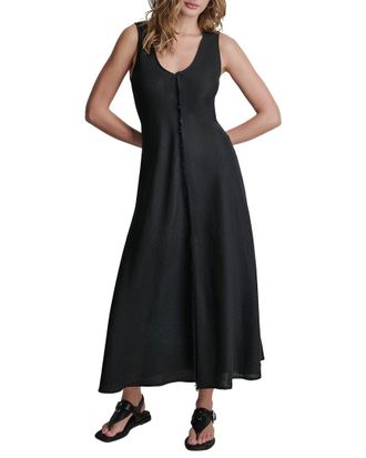 DKNY V-Neck Fray Seam Linen Dress