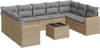 vidaXL Juego De Sof&aacute;s Jard&iacute;n Con Cojines Beige 10 Pzas Rat&aacute;n Sint&eacute;tico Vidaxl