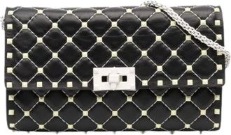 Valentino Pre-owned Clutches, female, Black, Size: ONE SIZE Pre-owned Studded Lambskin Crossbody Bag