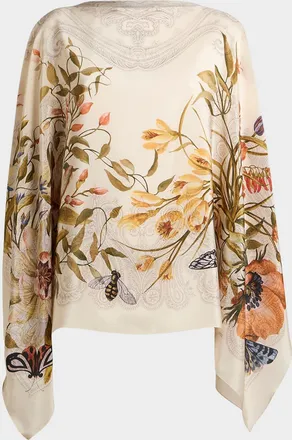 Etro Floral-Print Silk Poncho Top
