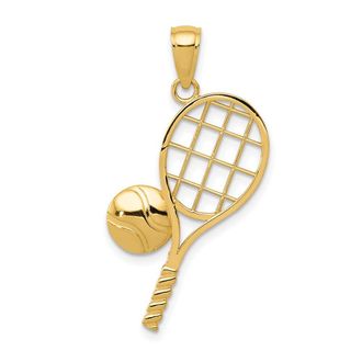 Diamond2Deal 14k Yellow Gold Diamond-Cut Tennis Racquet Charm