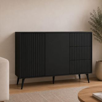 Dmora Aparador Lemosato, Buffet Con Un Estante, 3 Cajones, 2 Puertas, 135x40x98h Cm Negro Antracita