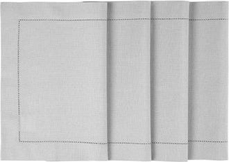 Solino Home Cotton Linen Hemstitch Placemats Set of 4, 14 x 19 Inch for Dining Table, Holiday and Everyday Table Decor in Light Grey at Nordstrom