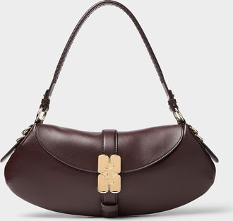 Ganni Womens Kat chocolate-brown leather shoulder bag