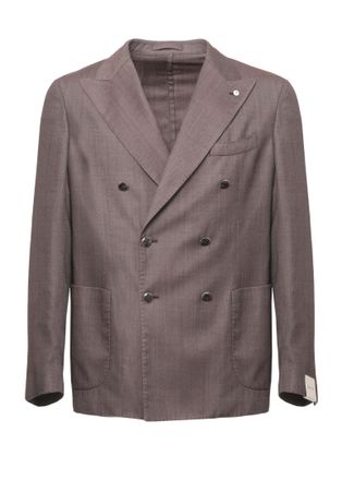 Lubiam Brown Herringbone Double-Breasted Wool Blazer