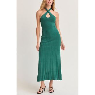 Crescent Halter Lurex Knit Midi Dress in Hunter Green at Nordstrom, Size Medium
