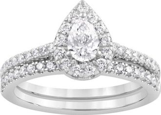 Grown Brilliance 1 Ctw Lab Grown Diamond Pear Bridal Set in 10K White Gold Jewelry for Women, Size 5.5