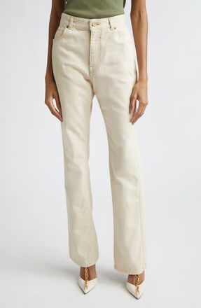 Balmain High Waist Tailored Jeans in Beige at Nordstrom, Size 10 Us