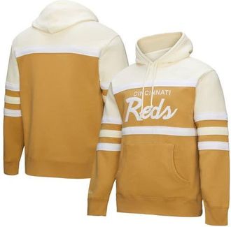 Mitchell & Ness Mens Mitchell & Ness Tan/Cream Cincinnati Reds Head Coach Pullover Hoodie at Nordstrom, Size Xx-Large