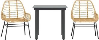 vidaXL 3 Piece Garden Dining Set Brown Poly Rattan Glass Vidaxl