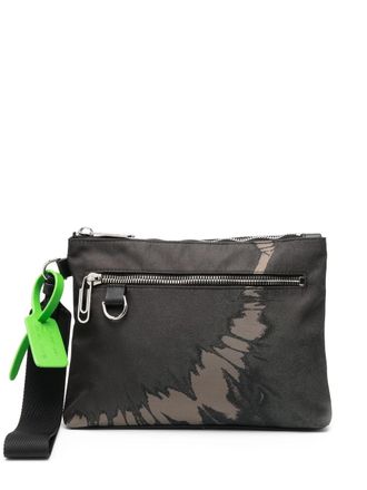 Off-white logo-print clutch bag - Green