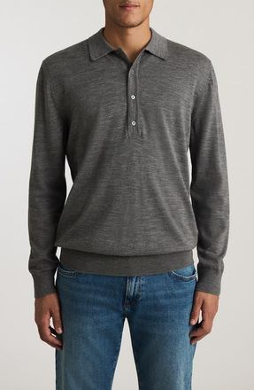 Mavi Wool Long Sleeve Polo in Grey Melange at Nordstrom, Size Medium