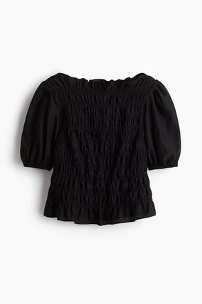 H&M Smocked Blouse in Black at Nordstrom, Size Xx-Small