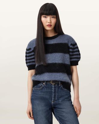 AllSaints Polyamide/Mohair Clem Striped Knitted T-Shirt, Size: M