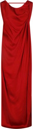 Maison Margiela Draped Maxi Dress In Red Satin Blend With Side Slit