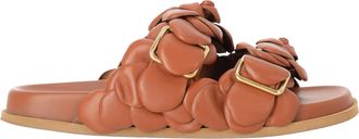 Valentino Pre-owned Womens Garavani Atelier 03 Rose Slide Sandals in Brown Calf Leather - Mocha - Size EU 39