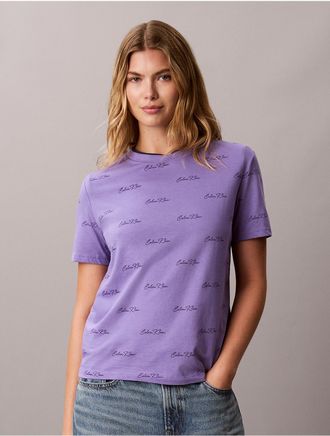 Calvin Klein Jeans Calvin Klein Womens Allover Logo Classic Tee - Purple - XL