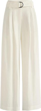 Brunello Cucinelli Viscose And Linen Fluid Twill Belted Loose Trousers With Monili