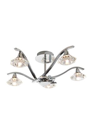 Netlighting Langella 5 Light Semi Flush Multi Arm Ceiling Light Chrome Clear Crystal G9
