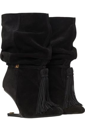 Balmain No Wedge suede leather ankle boots with tassel in Black at Nordstrom, Size 41