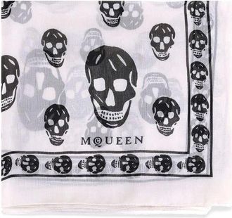 Alexander McQueen Silk Scarves, female, White, ONE SIZE, Skull Motif Silk Scarf