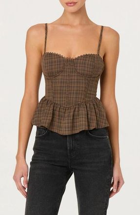 ASTR the Label Baylin Corset Top in Black Brown Plaid at Nordstrom, Size Large
