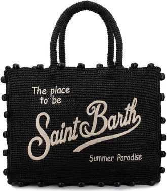 MC2 Saint Barth Tote Bags, female, Black, Size: ONE SIZE Embroidered Raffia Tote Bag