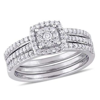 Amour 1/2 CT TW Diamond Cluster 3-piece Bridal Set In 14K White Gold