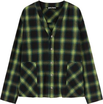 Palm Angels V-neck check-pattern cotton shirt - men - Cotton - 44 - Green
