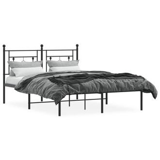 Berkfield Home Metal Bed Frame without Mattress with Headboard Black 140x190cm | Size: 140x190 cm
