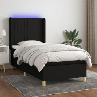 vidaXL Vidaxl - Cama Box Spring Colch&oacute;n Y Luces Led Tela Negro 90x190 Cm