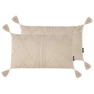 Beliani Conjunto De 2 Cojines De Algod&oacute;n Trenzado 30 X 50 Cm Beige Claro Caesia