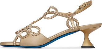 Loriblu Bronzen satijnen sandaal sieraad met kristallen - Dames - Sandalen met hakken - Bruin - 38 EU - Satijn - Schoenen