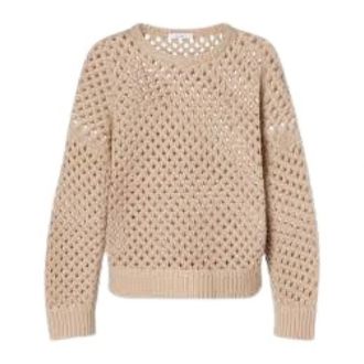 Max Mara Truien & Vesten, Dames, Beige, S, Trui met perforatie en cropped model