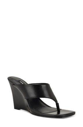 Nine West Presa Wedge Flip Flop in Black/Black at Nordstrom, Size 9.5