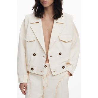 Desigual Double Breasted Crop Jacket in Light Beige at Nordstrom, Size Large
