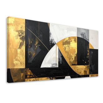 Feeby Cuadro En Lienzo, Abstracci&oacute;n Formas Negro Dorado, 120x60