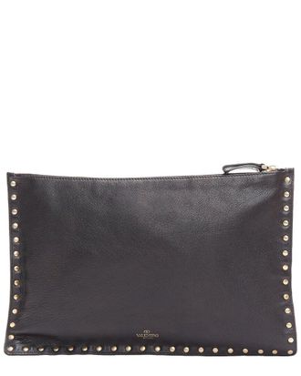 Valentino Rockstud Round Studs Logo Triangle Flat Clutch Bag (Authentic Pre- Loved)