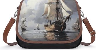 Generic Dutch Ships Sailing Small Womens Crossbody Bags Shoulder Handbag with Adjustable Strap for Travel