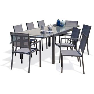 DCB Garden Tolede - Conjunto De Comedor 8 Pl De Aluminio Y Tablero De Vidrio - Dcb Garden