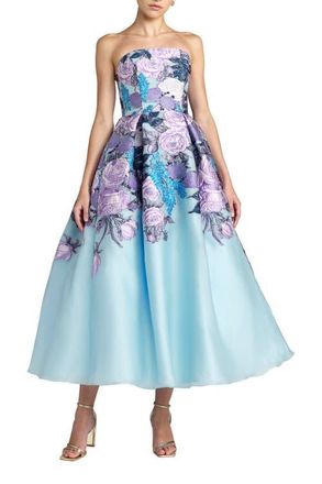 Mac Duggal Organza Strapless Ballgown With Pockets in Blue Multi at Nordstrom, Size 12