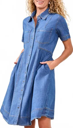 Tribal Button Down Flowy Dress With Pockets In 1839-Fjordblue