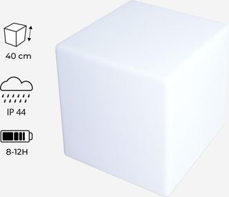 Sweeek Sweeek - Cubo Luminoso Led Con Bater&iacute;a Para Interior/exterior, Cubo Led, Blanco, 40x40x41 Cm