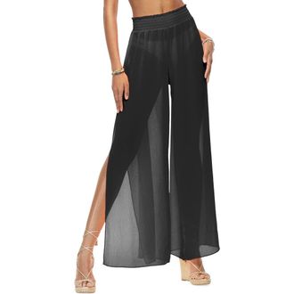 Ramy Brook Athena Semisheer Split Hem Wide Leg Cover-Up Pants in Black at Nordstrom Rack, Size Medium