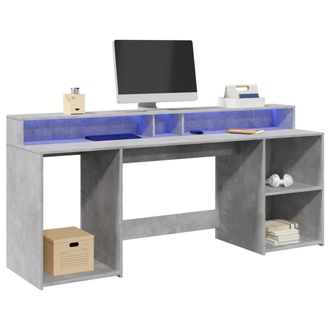 Berkfield Home Desk with LED Lights Concrete Grey 200x55x91 cm Engineered Wood | Size: 200 x 55 x 91 cm
