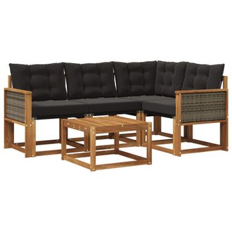 vidaXL Conjunto De Sof&aacute;s De Exterior Con Coj&iacute;n 5 Pcs Natural Y Negro Vidaxl
