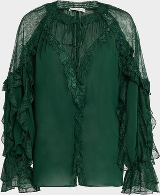 Alice & Olivia Aleena Lace Cold-Shoulder Blouse