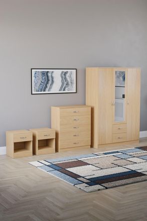 Home Discount Vida Designs 4Pc Bedroom Set 2xBedside, 5Drawer Chest, Mirror Wardrobe in Brown